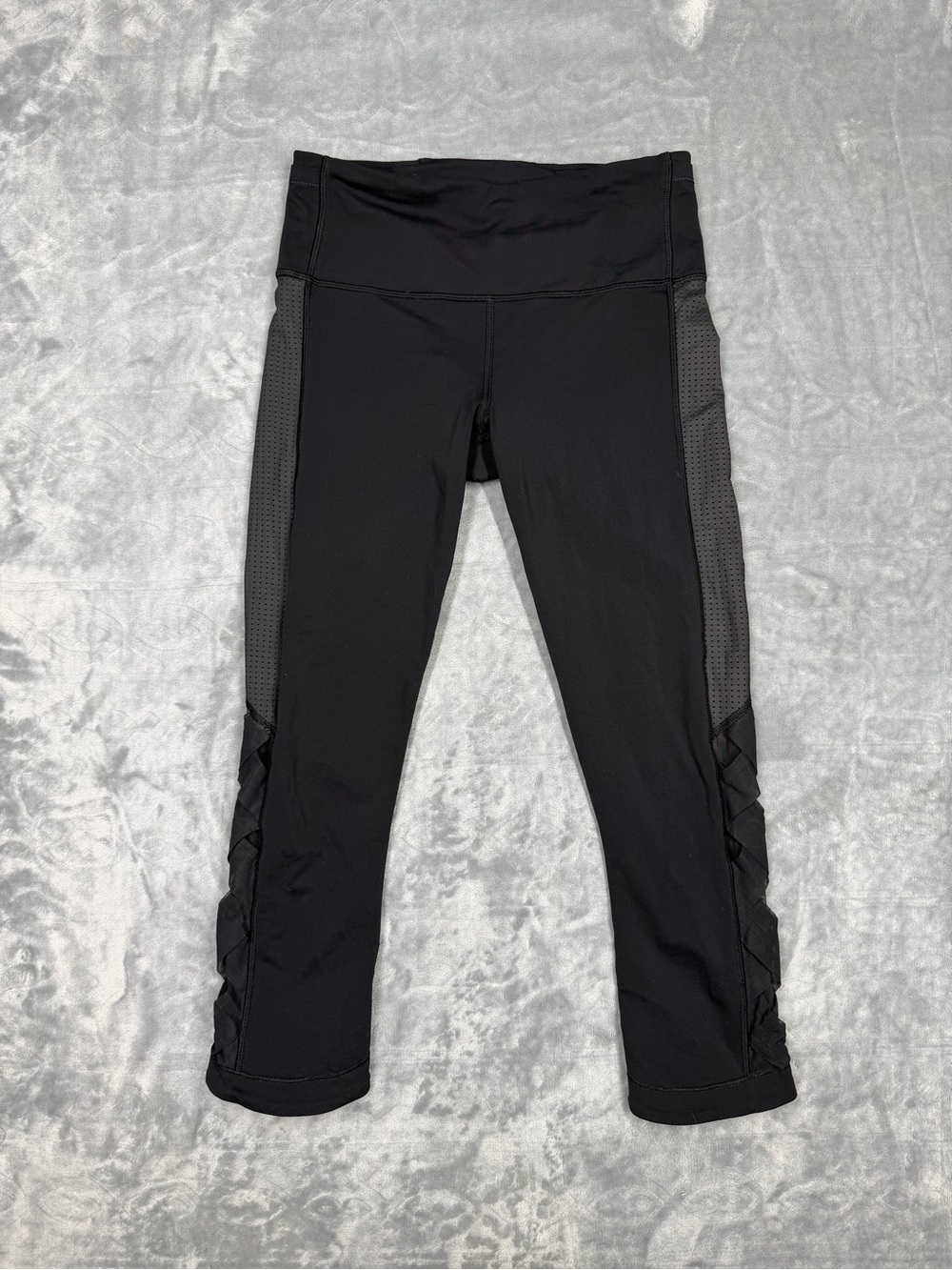 lululemon athletica Black Cropped Leggings with Side Mesh Panels